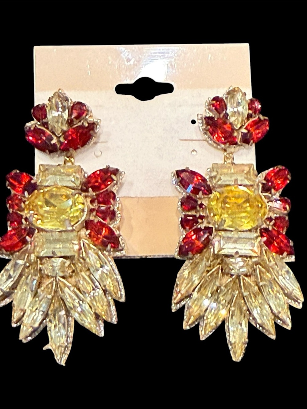 Gold-Tone Drop Earrings with Yellow and Red Crystals